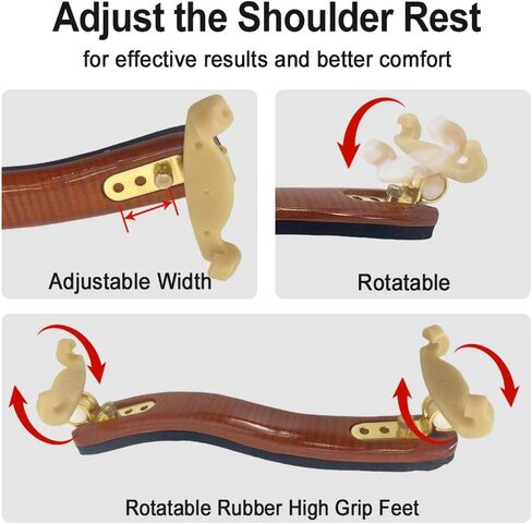 Flame Maple Violin Shoulder Rest for 3/4 4/4 violin Ergonomic Design with Padded Cushion, Non-Slip Feet Violin Accessory for Comfort & Stability Adjustable height Durable for adult in Kuwait