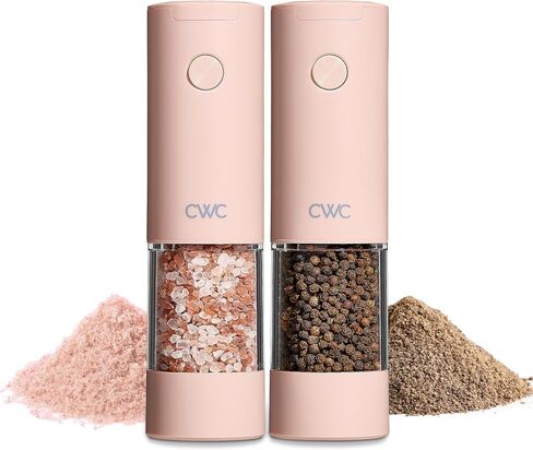 COOK WITH COLOR Set Of 2 Electric Salt And Pepper Grinder Set, Pepper Mill Shakers, Automatic Adjustable Coarseness, For Peppercorns, Spices, Battery, Led Light, 6.3" x 3" x 7.7", Dusty Rose in Kuwait