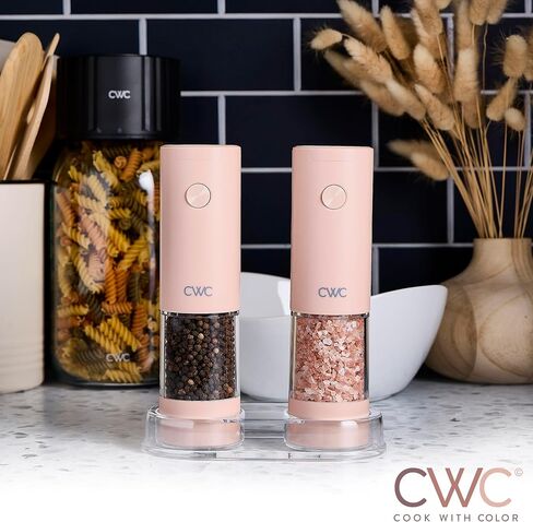 COOK WITH COLOR Set Of 2 Electric Salt And Pepper Grinder Set, Pepper Mill Shakers, Automatic Adjustable Coarseness, For Peppercorns, Spices, Battery, Led Light, 6.3" x 3" x 7.7", Dusty Rose in Kuwait