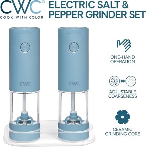COOK WITH COLOR Set Of 2 Electric Salt And Pepper Grinder Set, Pepper Mill Shakers, Automatic Adjustable Coarseness, For Peppercorns, Spices, Battery, Led Light, 6.3" x 3" x 7.7", Dusty Rose in Kuwait