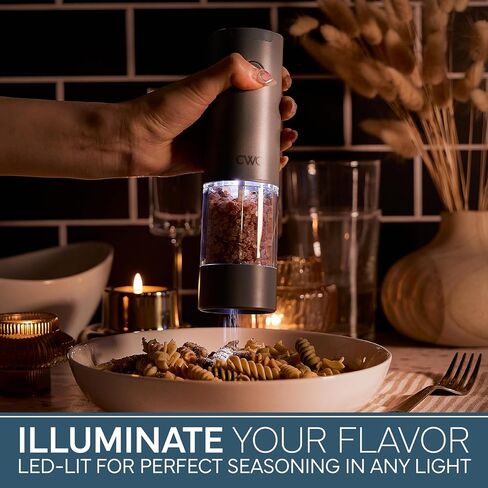 COOK WITH COLOR Set Of 2 Electric Salt And Pepper Grinder Set, Pepper Mill Shakers, Automatic Adjustable Coarseness, For Peppercorns, Spices, Battery, Led Light, 6.3" x 3" x 7.7", Dusty Rose in Kuwait