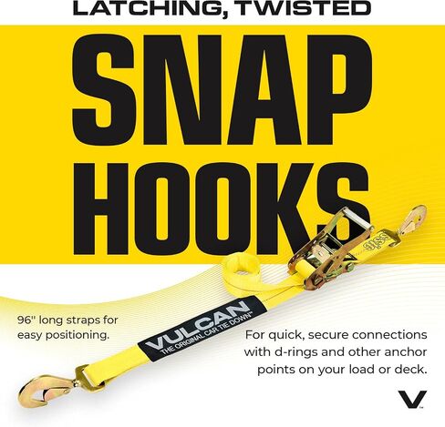 VULCAN Complete Axle Strap Tie Down Kit with Wire Hook Ratchet Straps - Classic Yellow - Includes (4) 22 Inch and (4) 36 Inch Axle Straps, and (4) 15' Wire J Hook Ratchet Straps in Saudi Arabia