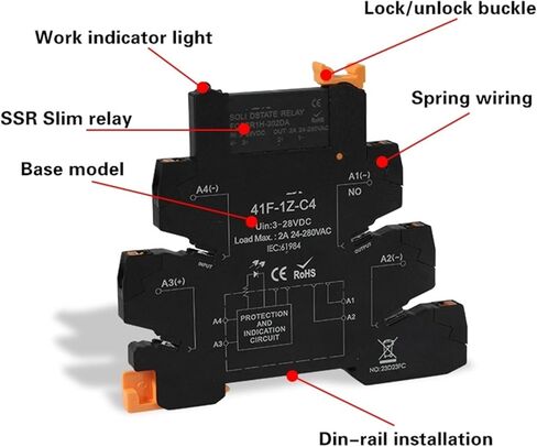 DC Control AC Slim Interface Solid State Relay Module Din SSR Slim Relay DC Control DC 41F-1Z-C2/C4 SSR Relay Din Rail 1Pcs(2A SSR DC-AC C4) in Saudi Arabia