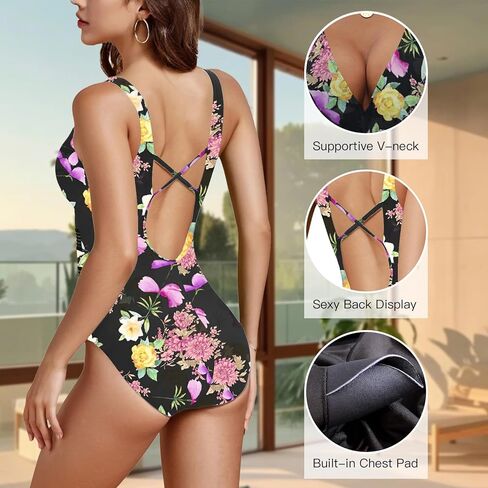 Jusfitsu Women's One Piece Swimsuits Tummy Control v بدلة السباحة الرقبة للنساء مثيرة شبكة مرتفعة in Kuwait