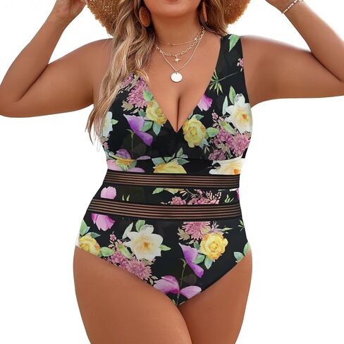 Jusfitsu Women's One Piece Swimsuits Tummy Control v بدلة السباحة الرقبة للنساء مثيرة شبكة مرتفعة in Kuwait