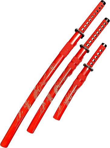 3-Piece Samurai Sword Set, Long, Medium & Short Sizes, Multi-Function Decoration & Training, Made with 1060/1065 Steel, Includes Stand in Saudi Arabia