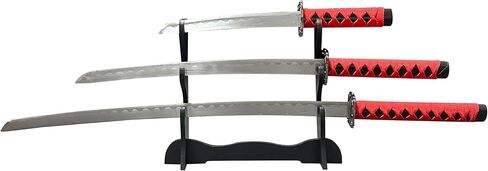 3-Piece Samurai Sword Set, Long, Medium & Short Sizes, Multi-Function Decoration & Training, Made with 1060/1065 Steel, Includes Stand in Saudi Arabia