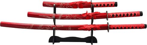 3-Piece Samurai Sword Set, Long, Medium & Short Sizes, Multi-Function Decoration & Training, Made with 1060/1065 Steel, Includes Stand in Saudi Arabia
