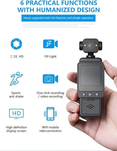 Body Mounted Video Cameras, 2.5K Portable Vlogging Camera with WiFi, Night Vision & Stabilization Mini Action Camera for Travel, Sports, Covert Recording (1.6" Screen, Rotatable Lens) in Saudi Arabia