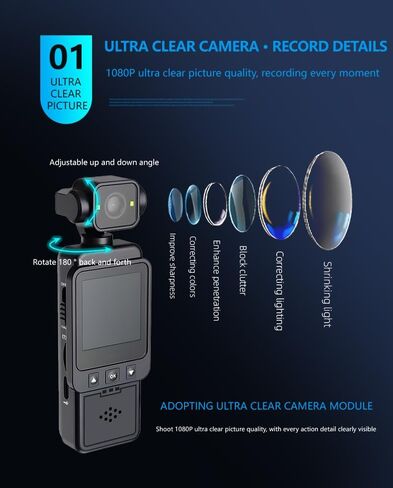 Body Mounted Video Cameras, 2.5K Portable Vlogging Camera with WiFi, Night Vision & Stabilization Mini Action Camera for Travel, Sports, Covert Recording (1.6" Screen, Rotatable Lens) in Saudi Arabia