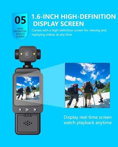 Body Mounted Video Cameras, 2.5K Portable Vlogging Camera with WiFi, Night Vision & Stabilization Mini Action Camera for Travel, Sports, Covert Recording (1.6" Screen, Rotatable Lens) in Saudi Arabia
