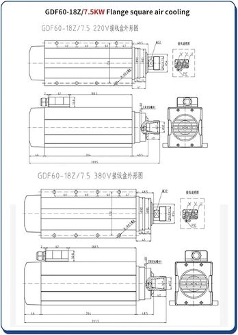 7.5KW Spindle Motor air-Cooled 4 Bearings 7500W Square with Flange 18000rpm ER32(7.5KW 380V) in Saudi Arabia