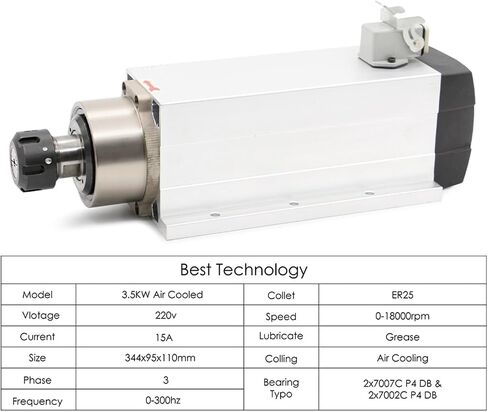3.5kw ER25 air-cooled spindle 4pcs ceramic ball bearings 220v / 380v 0.01mm accuracy(380v) in Saudi Arabia