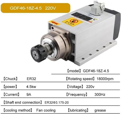 4.5kw ER32 air cooled spindle motor 220v / 380v square 4 piece ball bearing with mounting flange(4.5kw ER32 380V) in Saudi Arabia
