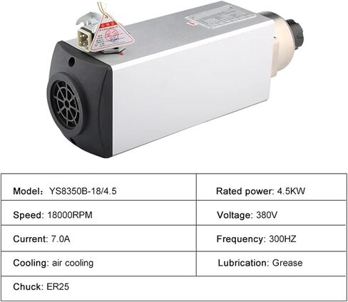 4.5kw ER25 air Cooled Spindle Motor 220v 380v 4 Bearings 18000rpm 300HZ(4.5kw 220V) in Saudi Arabia