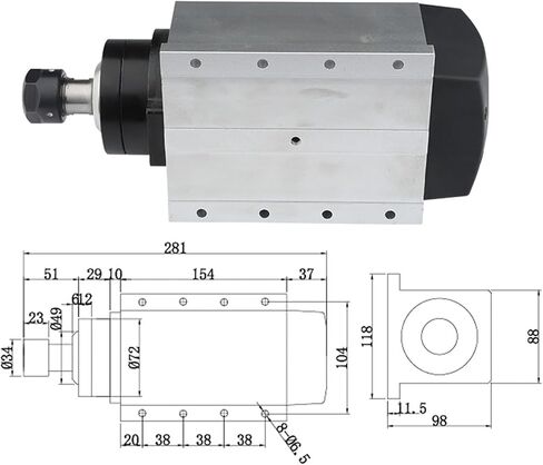 3.0kw ER20 air Cooled Spindle Motor Chuck 4 Bearings 220V 380V Square Flange(3.0kw 380V) in Saudi Arabia