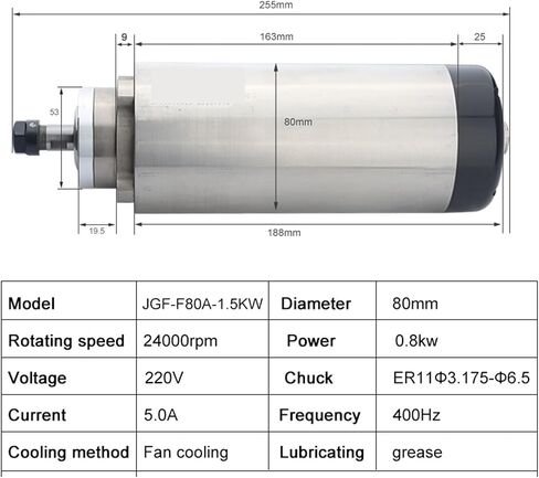 1.5KW 220V 380V AC CNC spindle ER11 chuck 24000rpm Φ80mm(1.5kw ER11 380V) in Saudi Arabia