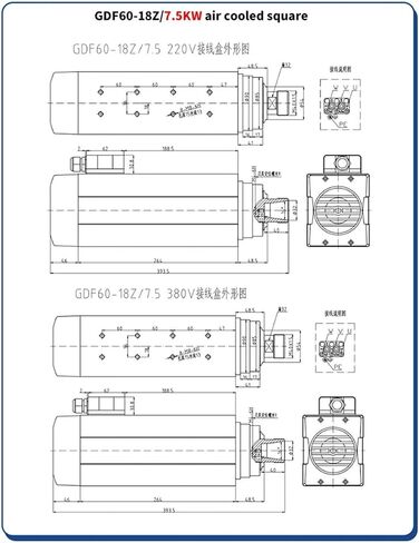 GDF60-18Z/7.5 KW Air-cooled 4 bearing 7.5KW spindle, 18000RPM ER32(7.5KW 220V) in Saudi Arabia