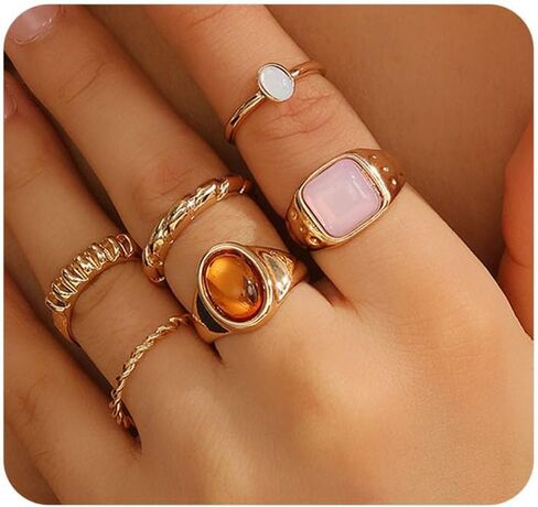 Chunky Gold Ring Set for Women Stackable Thick Acrylic Knuckle Rings Pack 5Pcs Hammered Resin Open Statement Rings Stack Trendy Jewelry Accessories in Kuwait