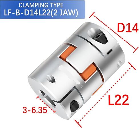 LF-D-D14L22 LF Two Jaw D14L22 Coupler Aluminium Plum Flexible Shaft Coupling Stepper Motor Connector CNC 3/4/5/6/6.35mm 1Pcs(6.35mmX6.35mm) in Saudi Arabia