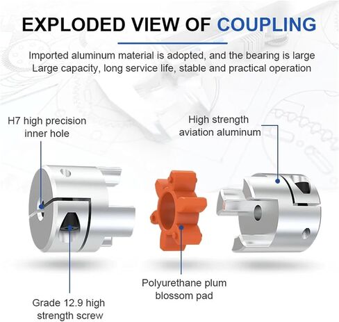 LF-D-D14L22 LF Two Jaw D14L22 Coupler Aluminium Plum Flexible Shaft Coupling Stepper Motor Connector CNC 3/4/5/6/6.35mm 1Pcs(6.35mmX6.35mm) in Saudi Arabia