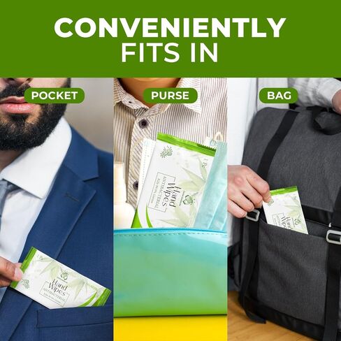 قسط مناديل ملفوفة بشكل فردي - الألوة فيرا | صديق للبيئة ، جاهزة للسفر ، ترطيب (عدد واحد (حزمة 100)) in Kuwait