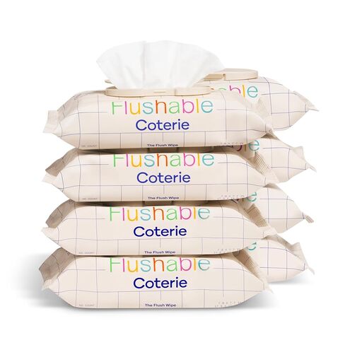 Coterie Flushable Wipes for Sensitive Skin, Hypoallergenic, 99% Water, Plant-Based Fibers, Sewer + Septic Safe to Flush, Fragrance Free Potty Training Toddler Toilet Wipes (8 pack) in Kuwait