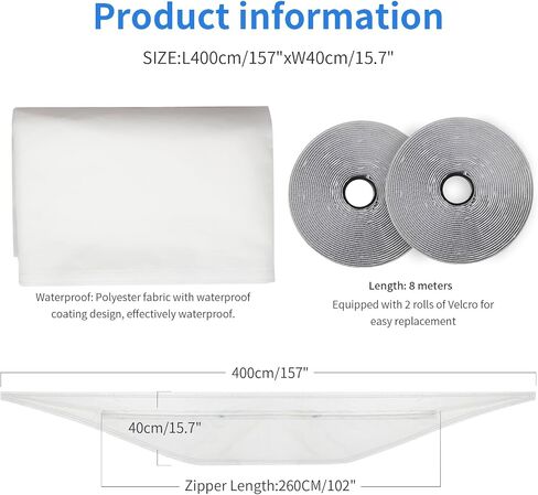 FSEN 400CM Universal Window Seal Kit for Portable AC - Heavy-Duty Oxford Fabric, No-Drill Waterproof Cover with Zipper & 2xVelcro, Fits Crank-Out/Skylight Windows (157")​ in Saudi Arabia