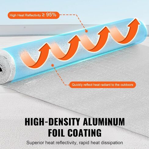 VEVOR Double Reflective Insulation Roll, Foam Core Radiant Barrier, 3.2 mm 48 in x 50 ft, Double-Sided Aluminum Foil EPE Foam Heat Reflective Shield, Thermal Insulation Roll for Window RV Roof in Saudi Arabia