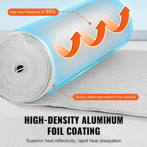 VEVOR Double Reflective Insulation Roll, Foam Core Radiant Barrier, 3.2 mm 48 in x 50 ft, Double-Sided Aluminum Foil EPE Foam Heat Reflective Shield, Thermal Insulation Roll for Window RV Roof in Saudi Arabia