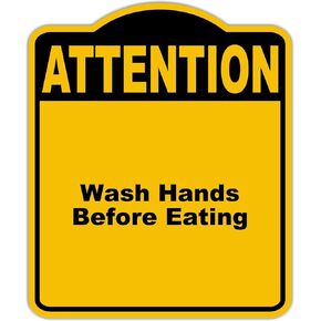 اغسل اليدين قبل أن يأكل الاهتمام علامة مركب من الألومنيوم الأسود الأصفر 8.5 × 10 بوصات in Kuwait