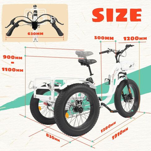 ECOTRIC Electric Tricycle for Adults,Fat Tire 750W 48V 22.4AH Removable Battery, 7 Speeds Adult 3 Wheel Electric Trike with Basket in Saudi Arabia