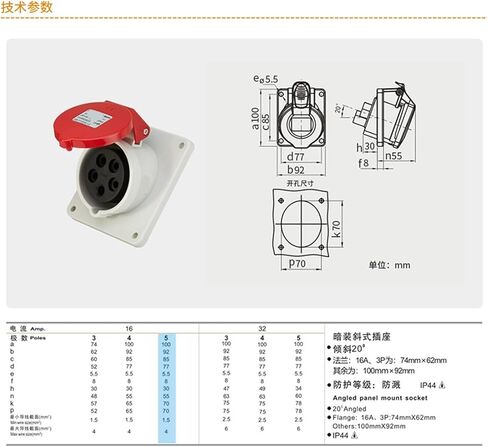 Industrial Socket Aviation Plug TYPR3623 (16A5 core) tilt seat IP44 in Saudi Arabia