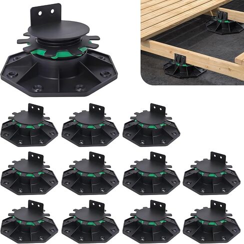 24Pack Upgraded Adjustable Deck Support Pedestal，Deck Foundation Base Support ，Adjustment Raising from 1-9/16" to 2-3/8"，with Fastener Ring for Maximum Stability，Flooring Joist Supports，Black in Saudi Arabia