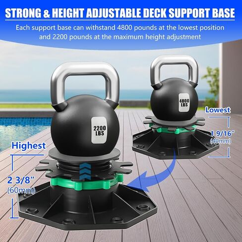 24Pack Upgraded Adjustable Deck Support Pedestal，Deck Foundation Base Support ，Adjustment Raising from 1-9/16" to 2-3/8"，with Fastener Ring for Maximum Stability，Flooring Joist Supports，Black in Saudi Arabia