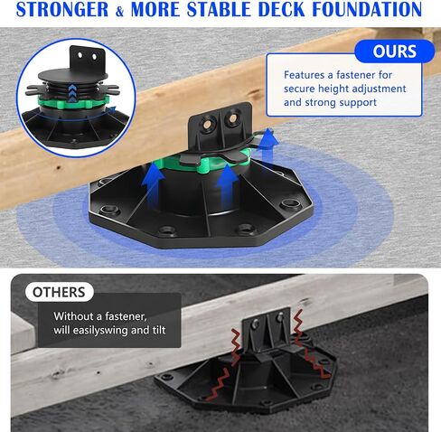 24Pack Upgraded Adjustable Deck Support Pedestal，Deck Foundation Base Support ，Adjustment Raising from 1-9/16" to 2-3/8"，with Fastener Ring for Maximum Stability，Flooring Joist Supports，Black in Saudi Arabia