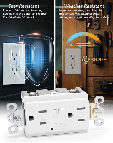 1 pack 15 amp gfi electrical gfci outlet thest-tish-test typper مقاومة للطقس (WR) وعاء الأرض (WR) مع مؤشر LED ul plate قياسي in Kuwait