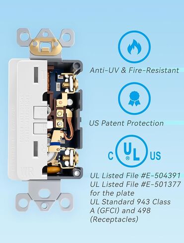 1 pack 15 amp gfi electrical gfci outlet thest-tish-test typper مقاومة للطقس (WR) وعاء الأرض (WR) مع مؤشر LED ul plate قياسي in Kuwait
