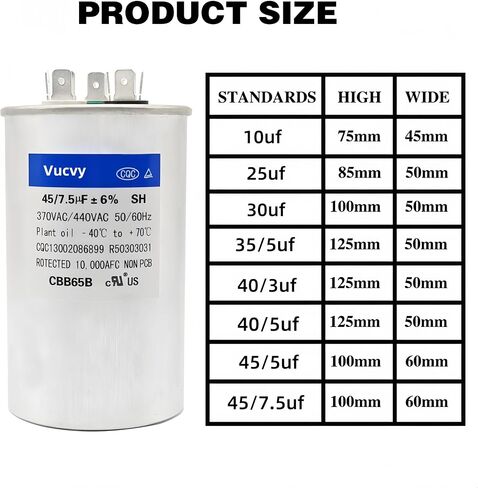 35/5uF ±6% MFD 370/440V AC Capacitor, Dual Run Round Capacitor Replacement, for AC Unit Fan Motor Start or Heat Pump or Condenser Straight Cool (35/5 uF) in Saudi Arabia