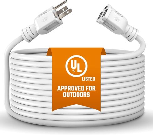 Outdoor Extension Cord Waterproof 10 Ft, White, Indoor, Outdoor Power Cord, Heavy Duty 16/3, Single Outlet, UL Listed, 3-Prong, Grounded Outlet, Extension Wire. in Saudi Arabia