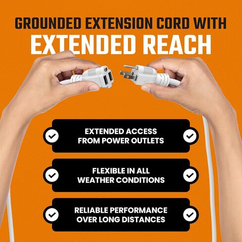 Outdoor Extension Cord Waterproof 10 Ft, White, Indoor, Outdoor Power Cord, Heavy Duty 16/3, Single Outlet, UL Listed, 3-Prong, Grounded Outlet, Extension Wire. in Saudi Arabia