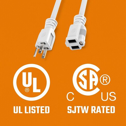 Outdoor Extension Cord Waterproof 10 Ft, White, Indoor, Outdoor Power Cord, Heavy Duty 16/3, Single Outlet, UL Listed, 3-Prong, Grounded Outlet, Extension Wire. in Saudi Arabia