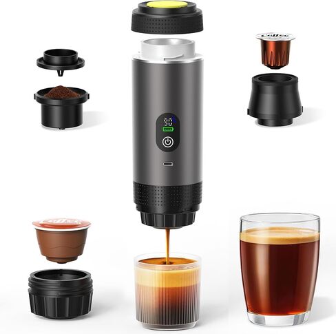 3-in-1 Portable Electric Espresso Machine–20Bar Self‑Heating camping coffee maker with 7500mA Battery,Display,compatible with Large/Small Capsules&Coffee Powder for Travel,Camping,Car&Office in Saudi Arabia