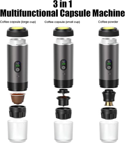3-in-1 Portable Electric Espresso Machine–20Bar Self‑Heating camping coffee maker with 7500mA Battery,Display,compatible with Large/Small Capsules&Coffee Powder for Travel,Camping,Car&Office in Saudi Arabia