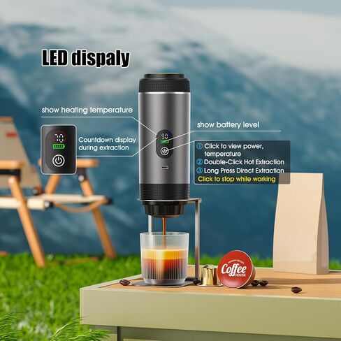 3-in-1 Portable Electric Espresso Machine–20Bar Self‑Heating camping coffee maker with 7500mA Battery,Display,compatible with Large/Small Capsules&Coffee Powder for Travel,Camping,Car&Office in Saudi Arabia