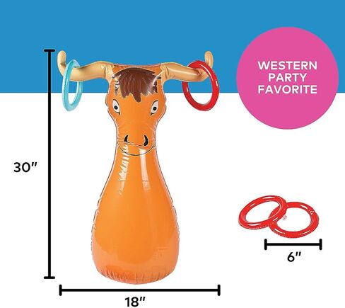 المرح Express Express Bull Ring Toss - تحسين الهدف مع 6 حلقات قابلة للنفخ وقرون التوجيه - سهلة الإعداد Western Cowboy Ring Toss لعبة للأطفال in Saudi Arabia