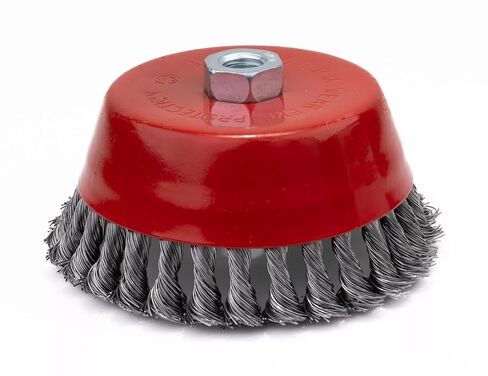 6" x 5/8"-11 Knot Cup Brush, .014 Carbon Steel Wire Corrosion, Rust, Paint, Spatter and Scale Remove Removal red or Blue Color in Saudi Arabia