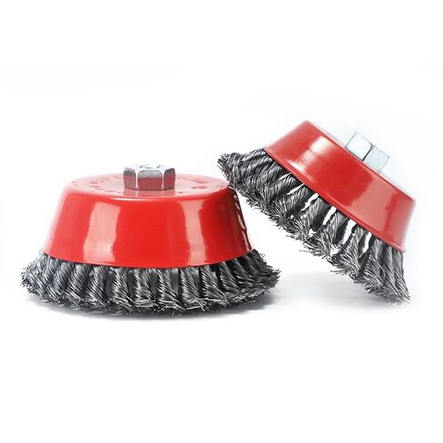 6" x 5/8"-11 Knot Cup Brush, .014 Carbon Steel Wire Corrosion, Rust, Paint, Spatter and Scale Remove Removal red or Blue Color in Saudi Arabia
