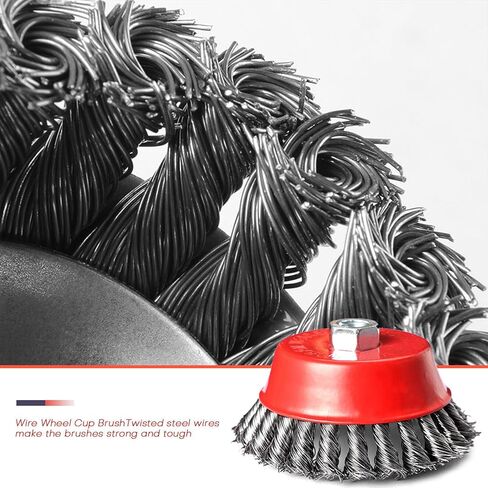 6" x 5/8"-11 Knot Cup Brush, .014 Carbon Steel Wire Corrosion, Rust, Paint, Spatter and Scale Remove Removal red or Blue Color in Saudi Arabia