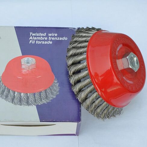 6" x 5/8"-11 Knot Cup Brush, .014 Carbon Steel Wire Corrosion, Rust, Paint, Spatter and Scale Remove Removal red or Blue Color in Saudi Arabia